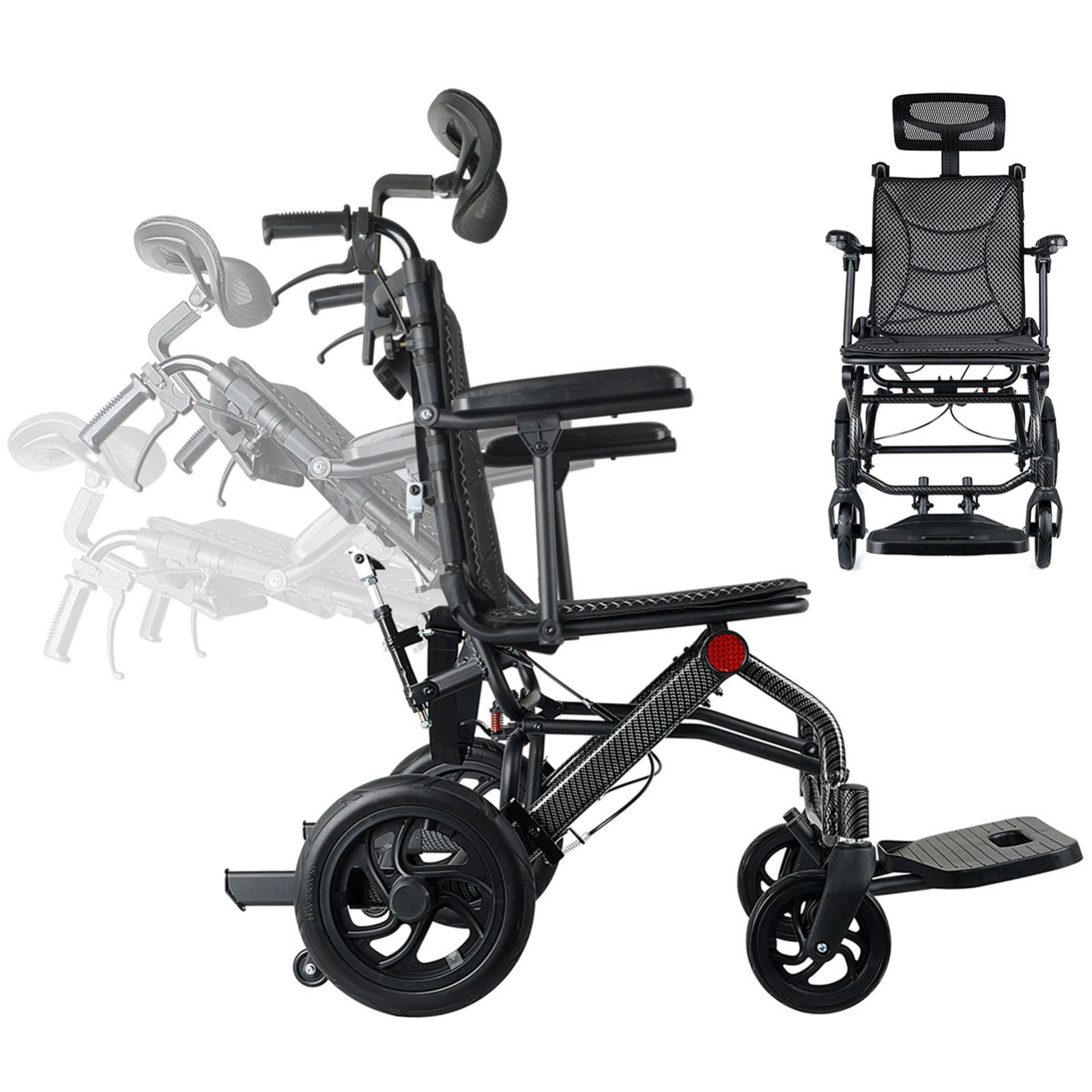 Tilt-able lightweight transport wheelchair, 3S quick folding, dual hand brakes Tilt-able lightweight transport wheelchair, 3S quick folding, dual hand brakes