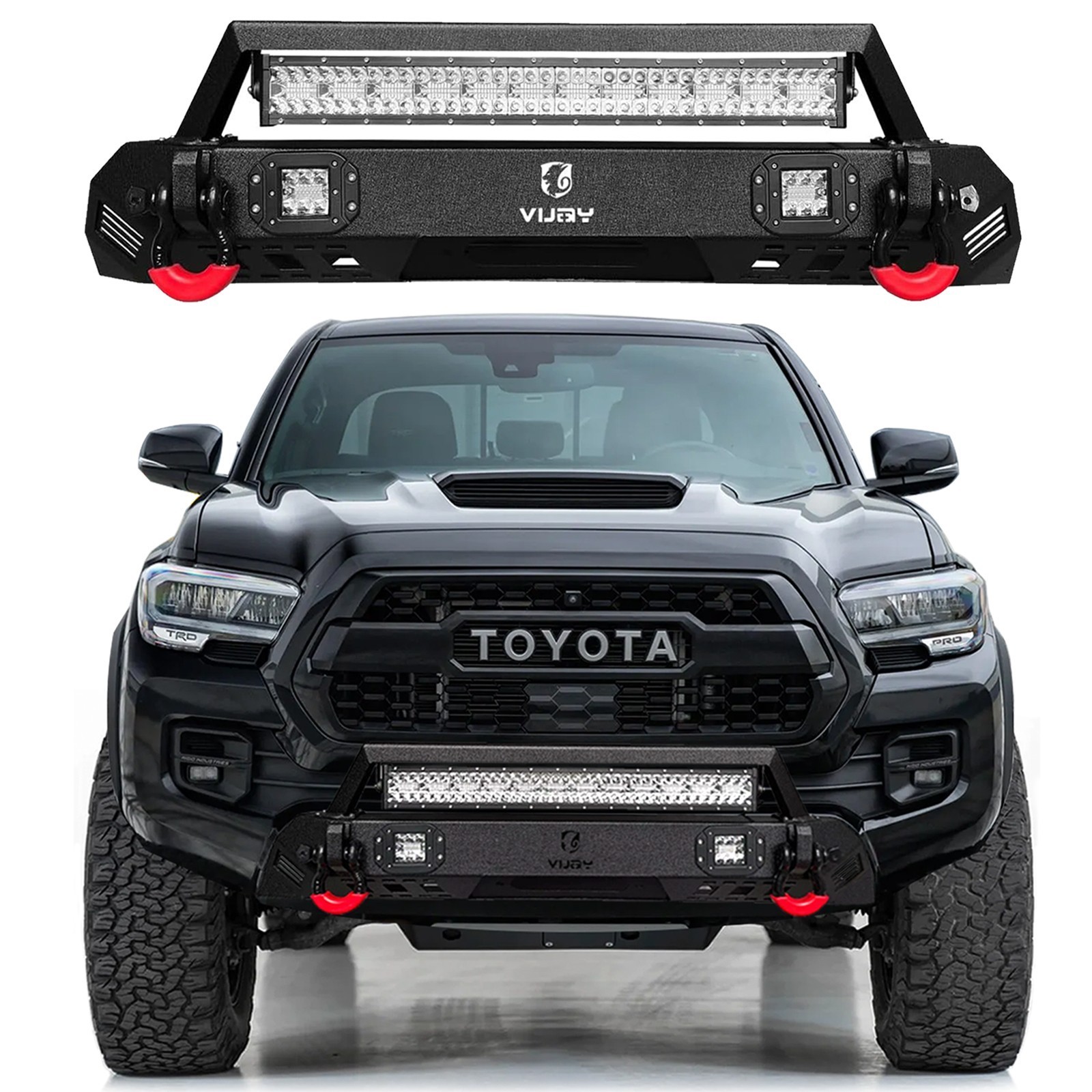 Vijay For 2016-2023 Toyota Tacoma Stubby Front Bumper with Winch Plate&LED Light
