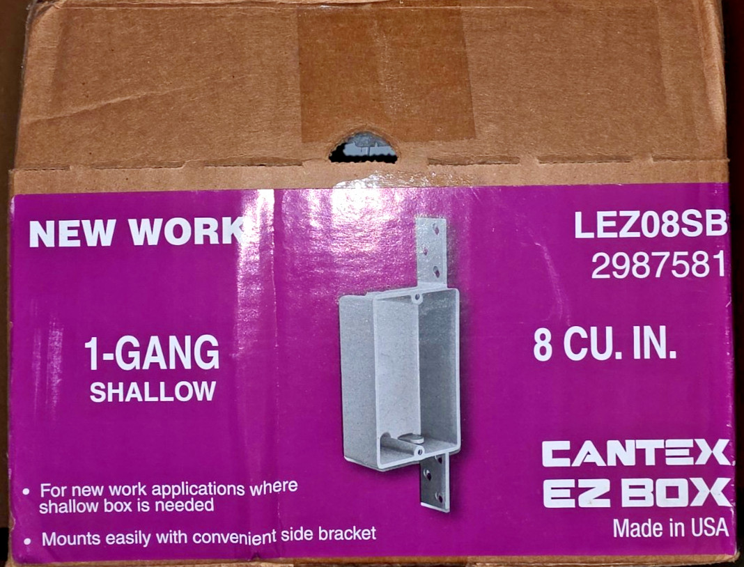 (BOX OF 25) CANTEX EZ08SB Electrical Box, Shallow, w/Bracket (BOX OF 25) CANTEX EZ08SB Electrical Box, Shallow, w/Bracket