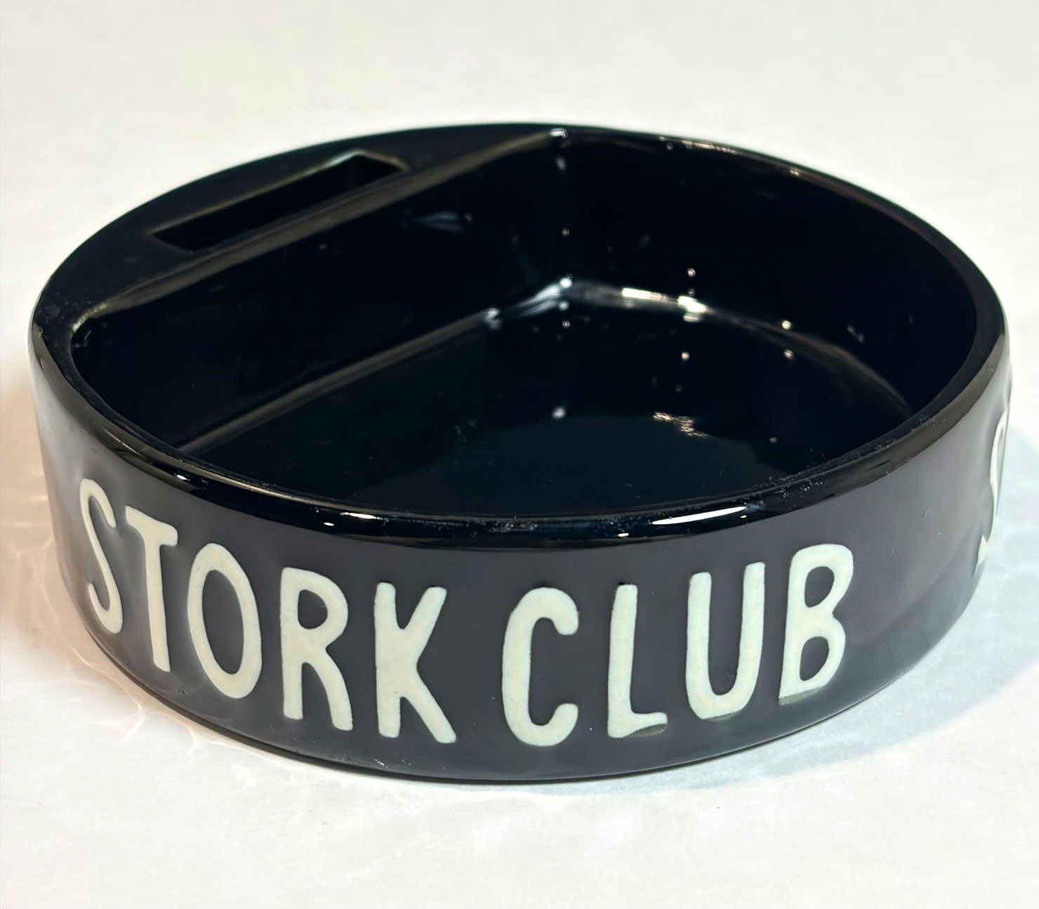  Vintage Hall China Stork Club Ashtray Matchbox Holder Black Ceramic NYC 1940s