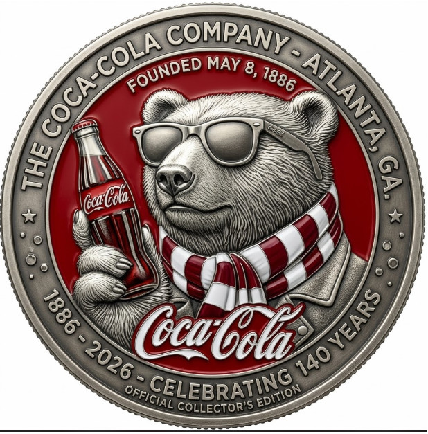 Bear Coca Cola Soda Drinking 140 Anniversary Gift Fan  Commemorative Coin P210