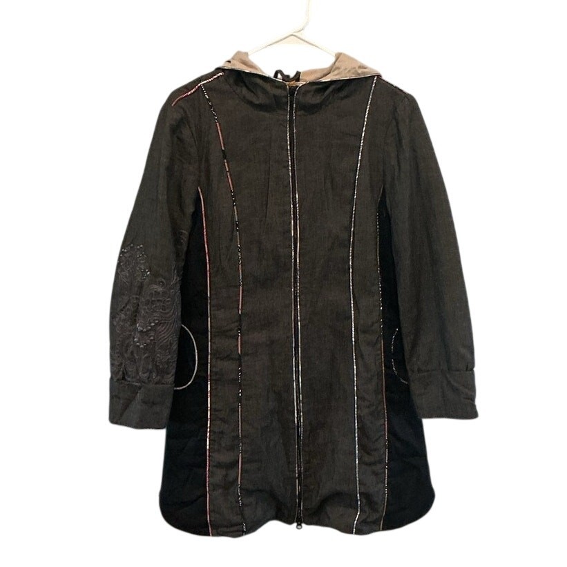 St. Martins Womens Linen Blend Embroidered Hooded Jacket Indie Scandi Girl Artsy St. Martins Womens Linen Blend Embroidered Hooded Jacket Indie Scandi Girl Artsy