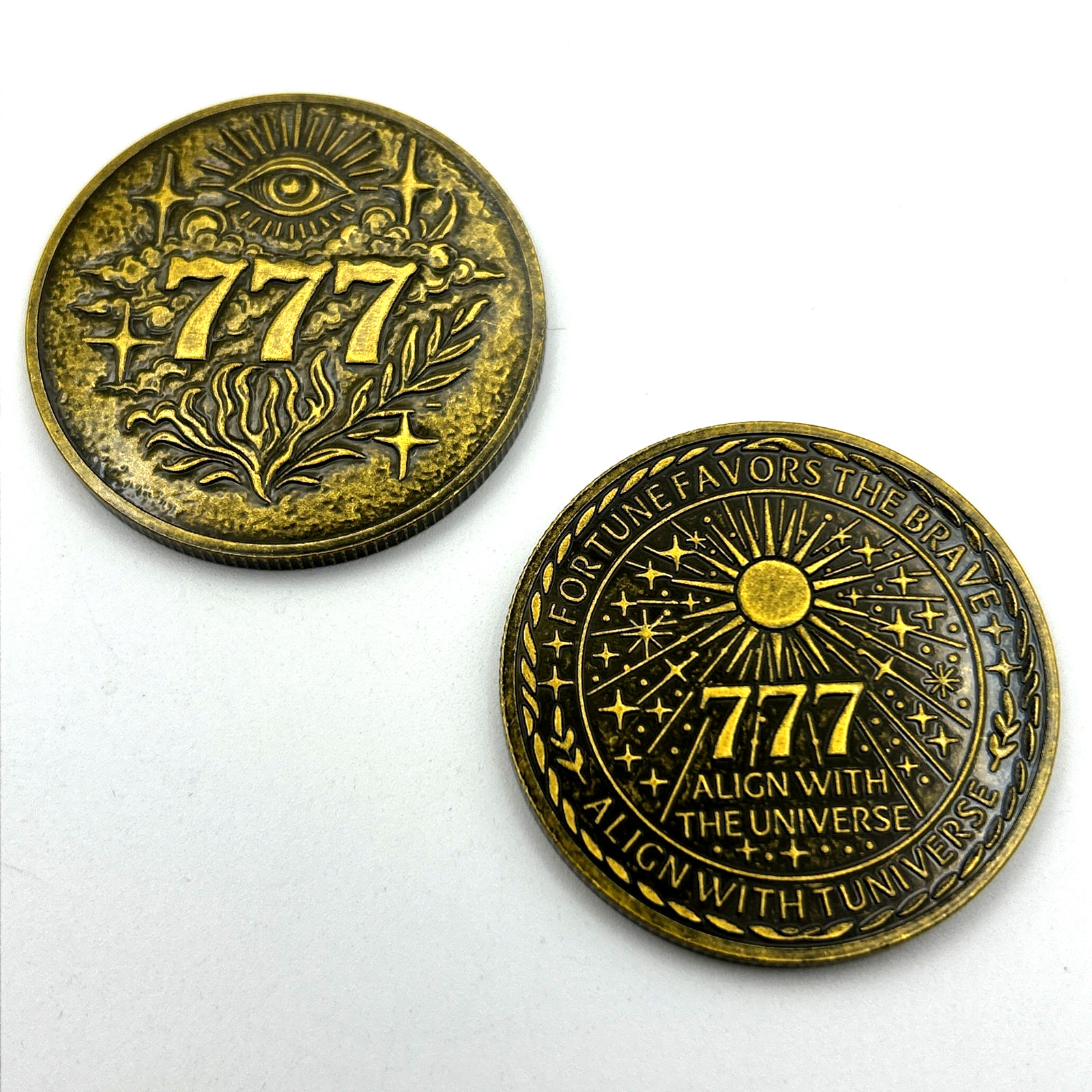 Lucky 777 Golden Eye Coin Token Medal - Good Luck Prosperity Charm 40mm