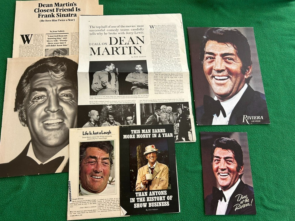 DEAN MARTIN Vintage 1970 Riviera Las Vegas Lot Menu, Postcard, Media Clippings
