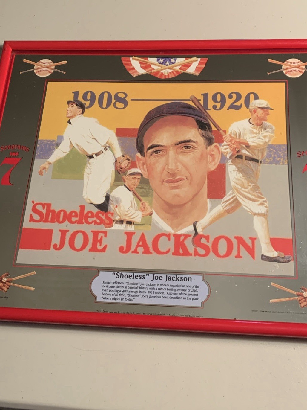 Shoeless Joe Jackson Seagram’s 7 Whiskey Bar Mirror Chicago White Sox 20 X 16 Shoeless Joe Jackson Seagram’s 7 Whiskey Bar Mirror Chicago White Sox 20 X 16
