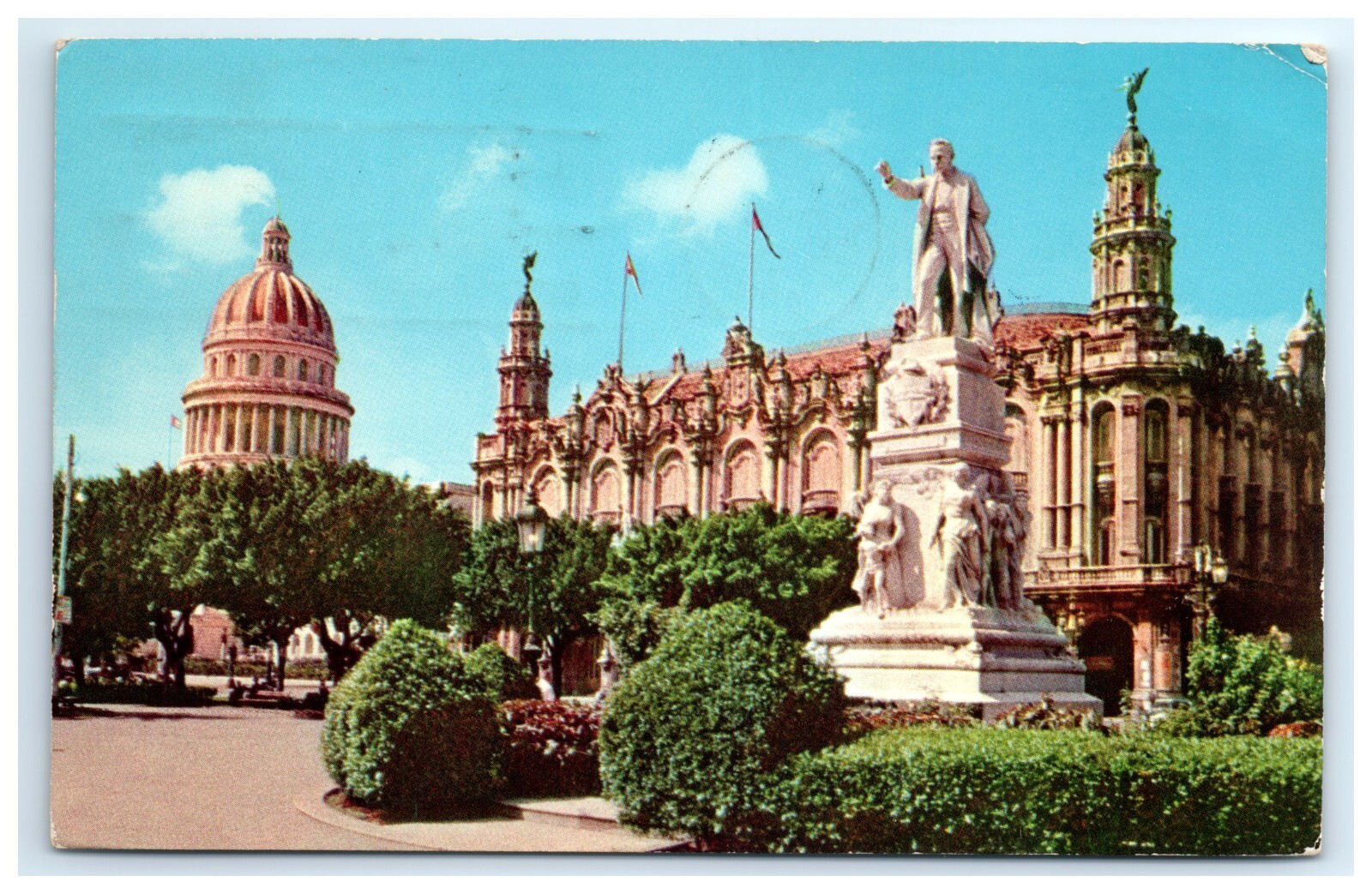 Postcard Parque Central Park Havana Cuba Statue Jose Marti Posted 1956