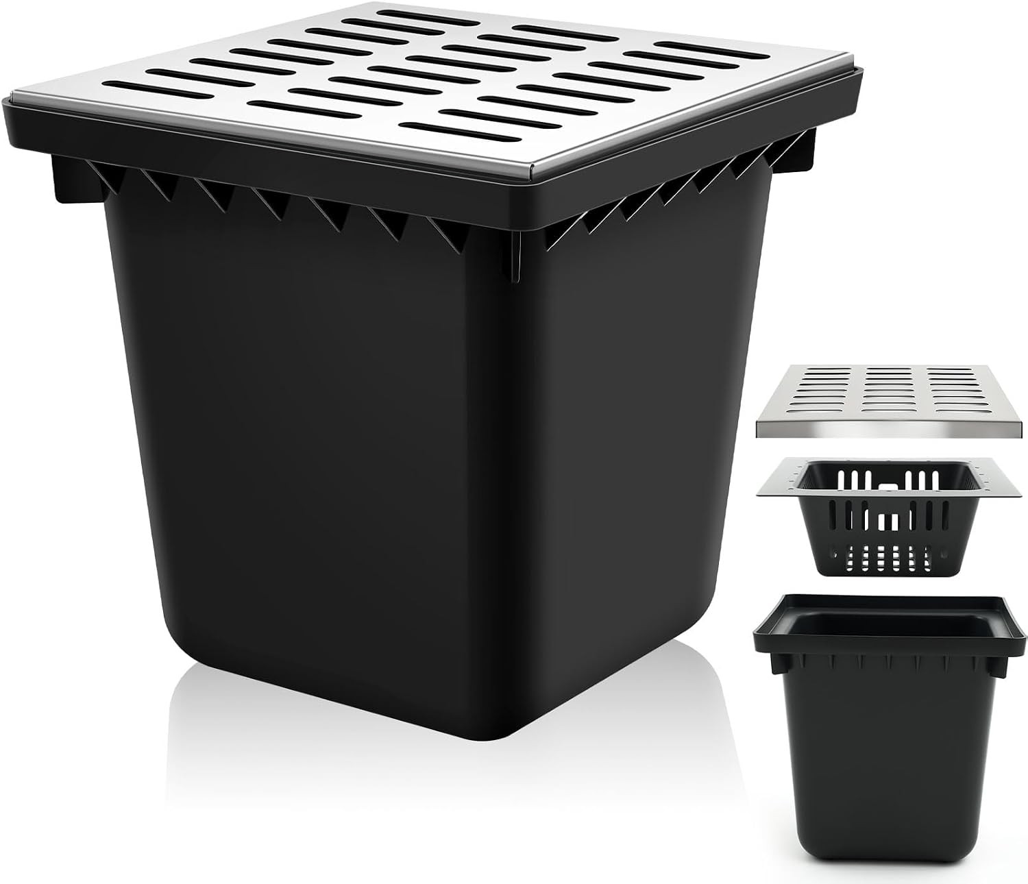 18x18x15 Inch Catch Basin W/ Stainless Steel Grate Square Large Catch