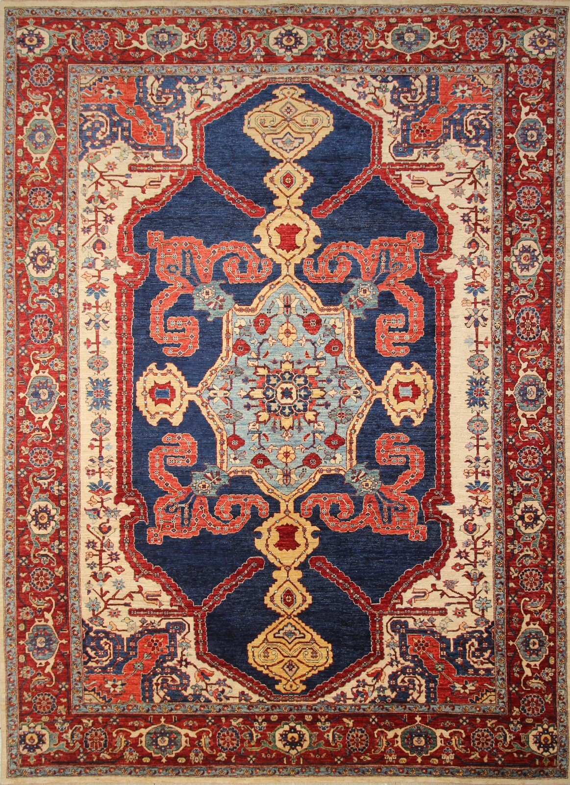 10x13 Navy Blue Serapi Afghan Hand Knotted Wool Traditional Oriental Rug
