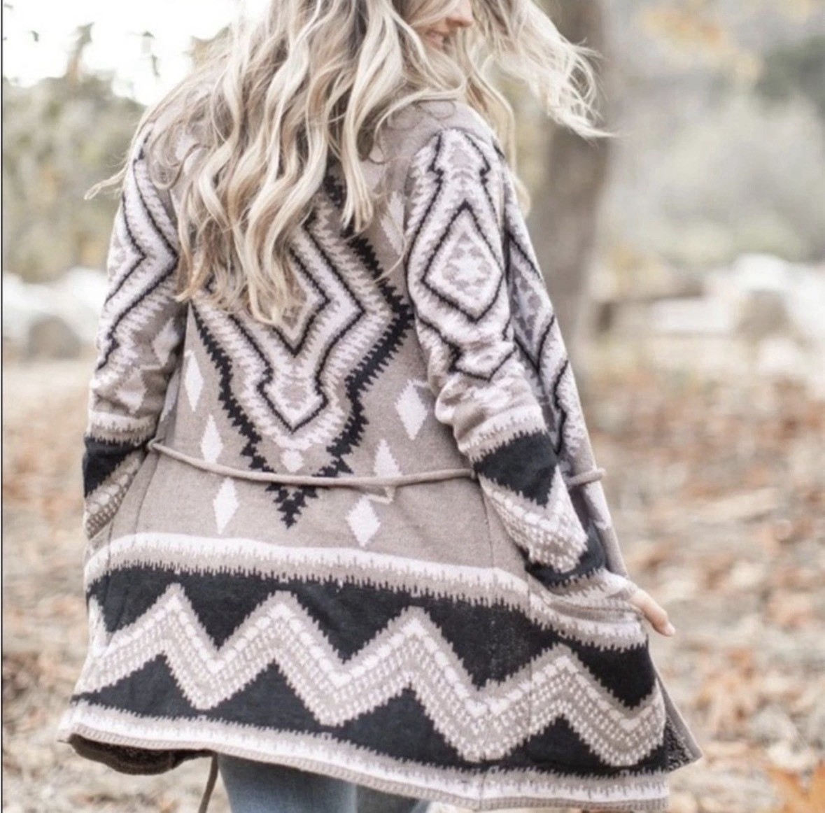 Lavender Tribe Open Front Cardigan Sweater XLarge Brown Aztec Boho Long Sleeve Lavender Tribe Open Front Cardigan Sweater XLarge Brown Aztec Boho Long Sleeve