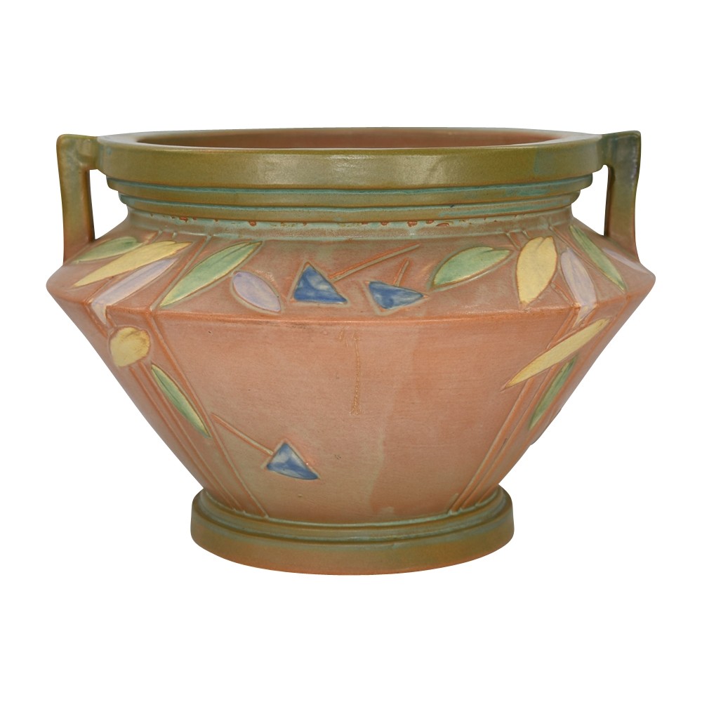 Roseville Futura Tan 1928 Vintage Art Deco Pottery Jardiniere For Pedestal 616-8