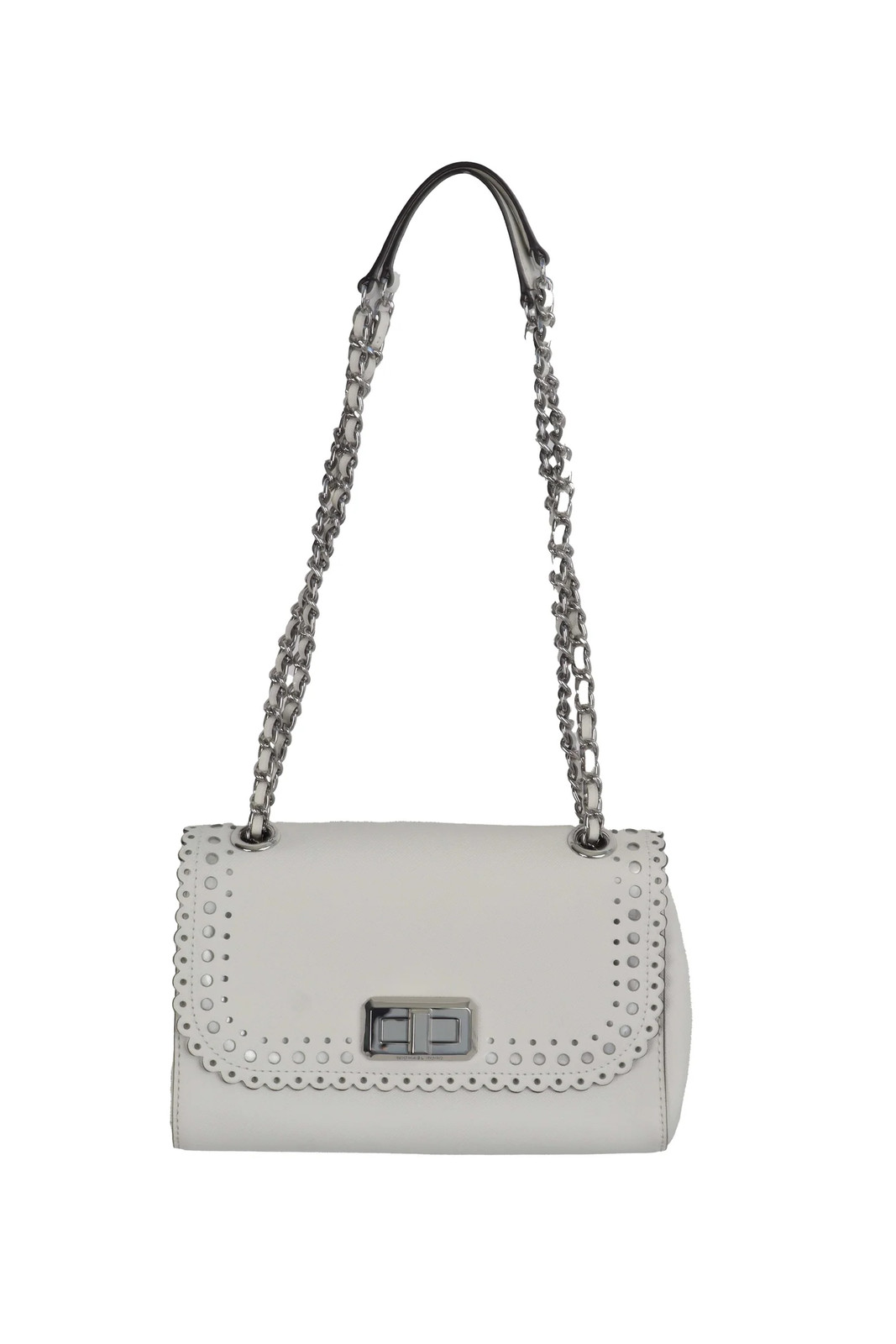 Michael Kors Hannah Saffiano Leather Shoulder Bag White Scallop Detail Chain