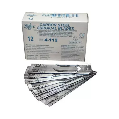 INTEGRA MILTEX 4-112 #12 Carbon Steel Surgical Blades 100/BX Sterile PI INTEGRA MILTEX 4-112 #12 Carbon Steel Surgical Blades 100/BX Sterile PI