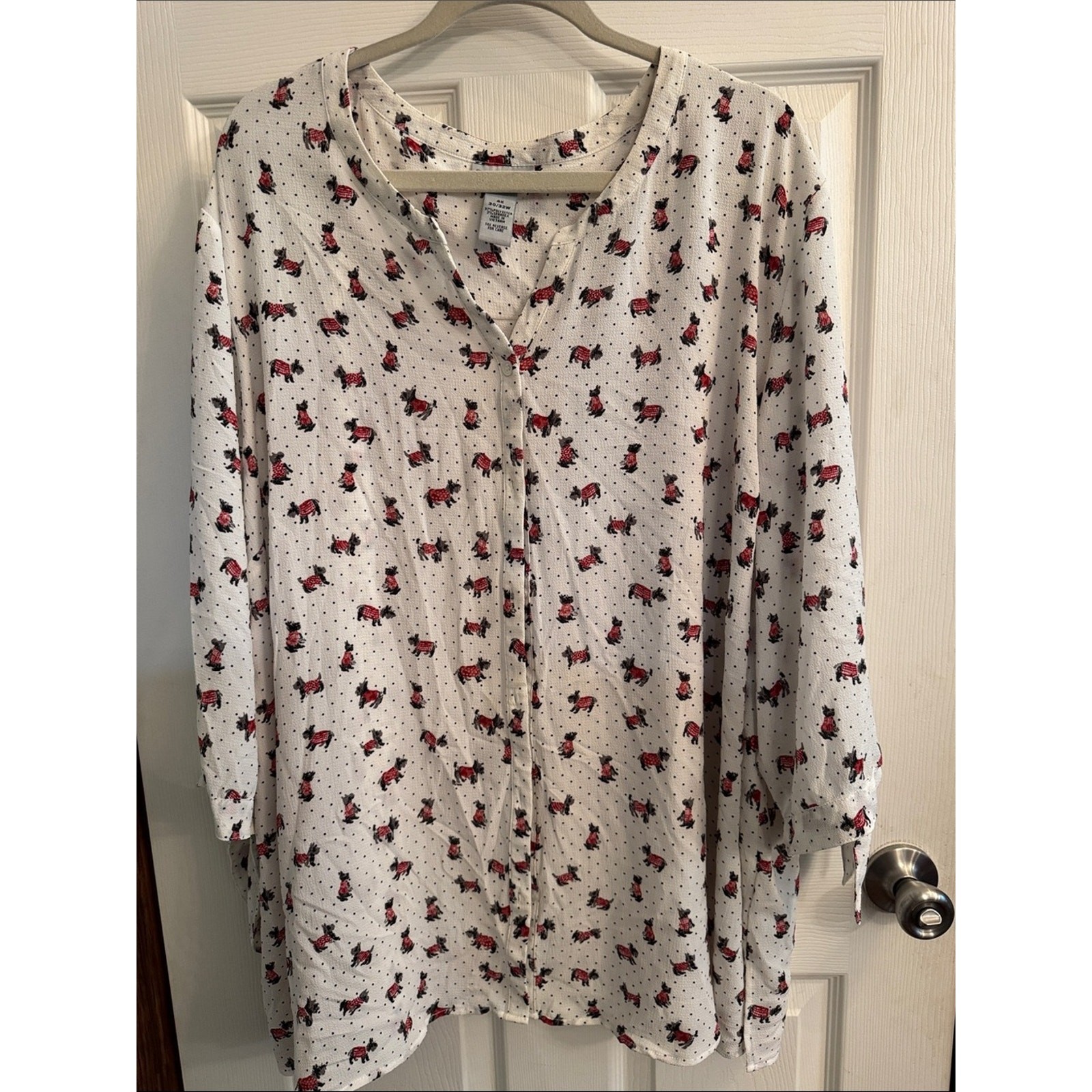 Catherines White Blouse with Red Dog Print Catherines White Blouse with Red Dog Print
