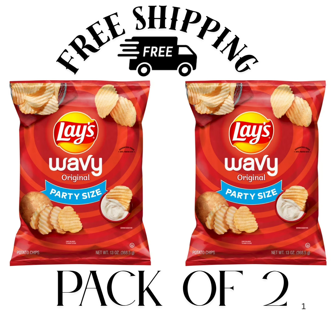 (PACK OF 2) Lay\'s Wavy Original Potato Chips, Party Size, 13 oz Bag (PACK OF 2) Lay\'s Wavy Original Potato Chips, Party Size, 13 oz Bag