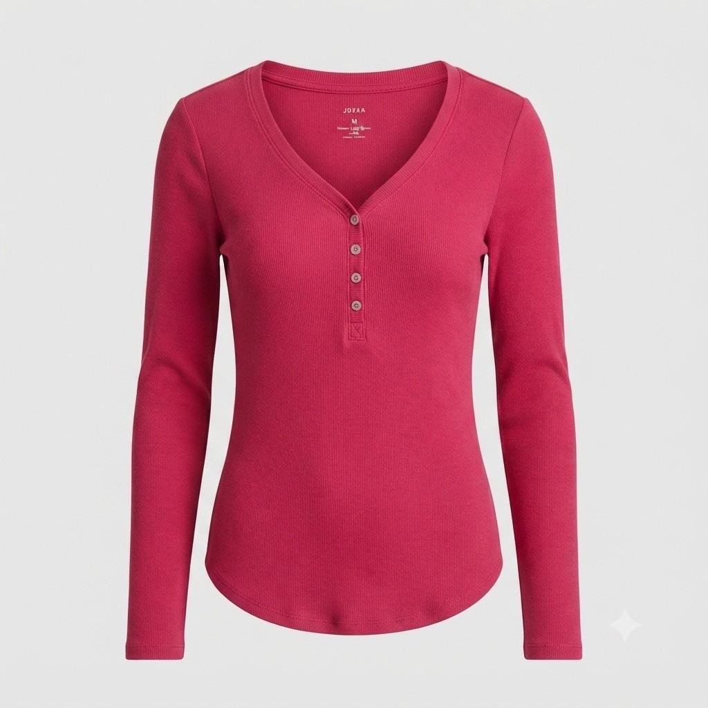 Sonoma Goods For Life Ribbed Long-Sleeve Henley Shirt Pink Medium NWT MEASURED