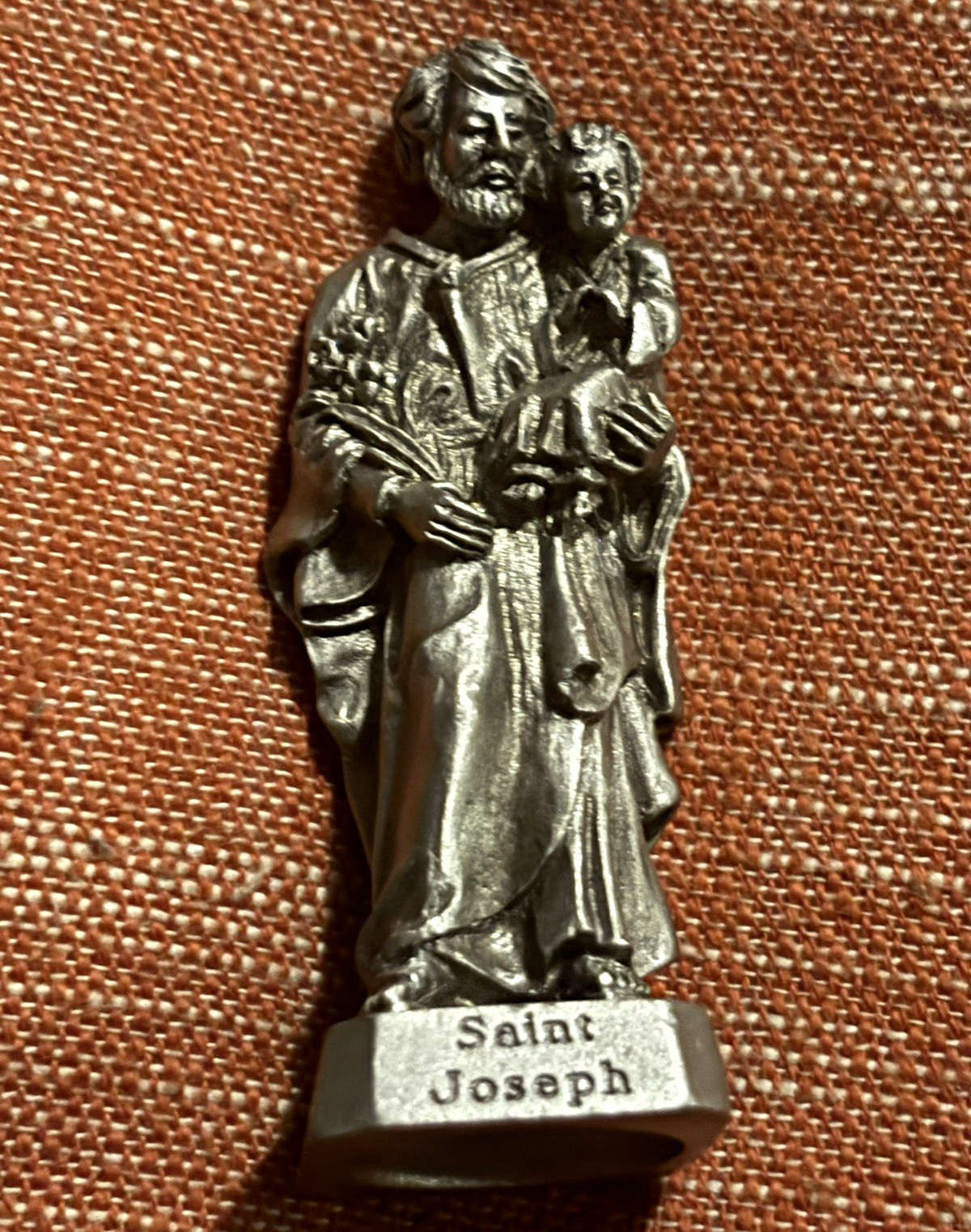 BTG Saint Joseph with Child Pewter Figurine Statue Christian Religious Figure BTG Saint Joseph with Child Pewter Figurine Statue Christian Religious Figure
