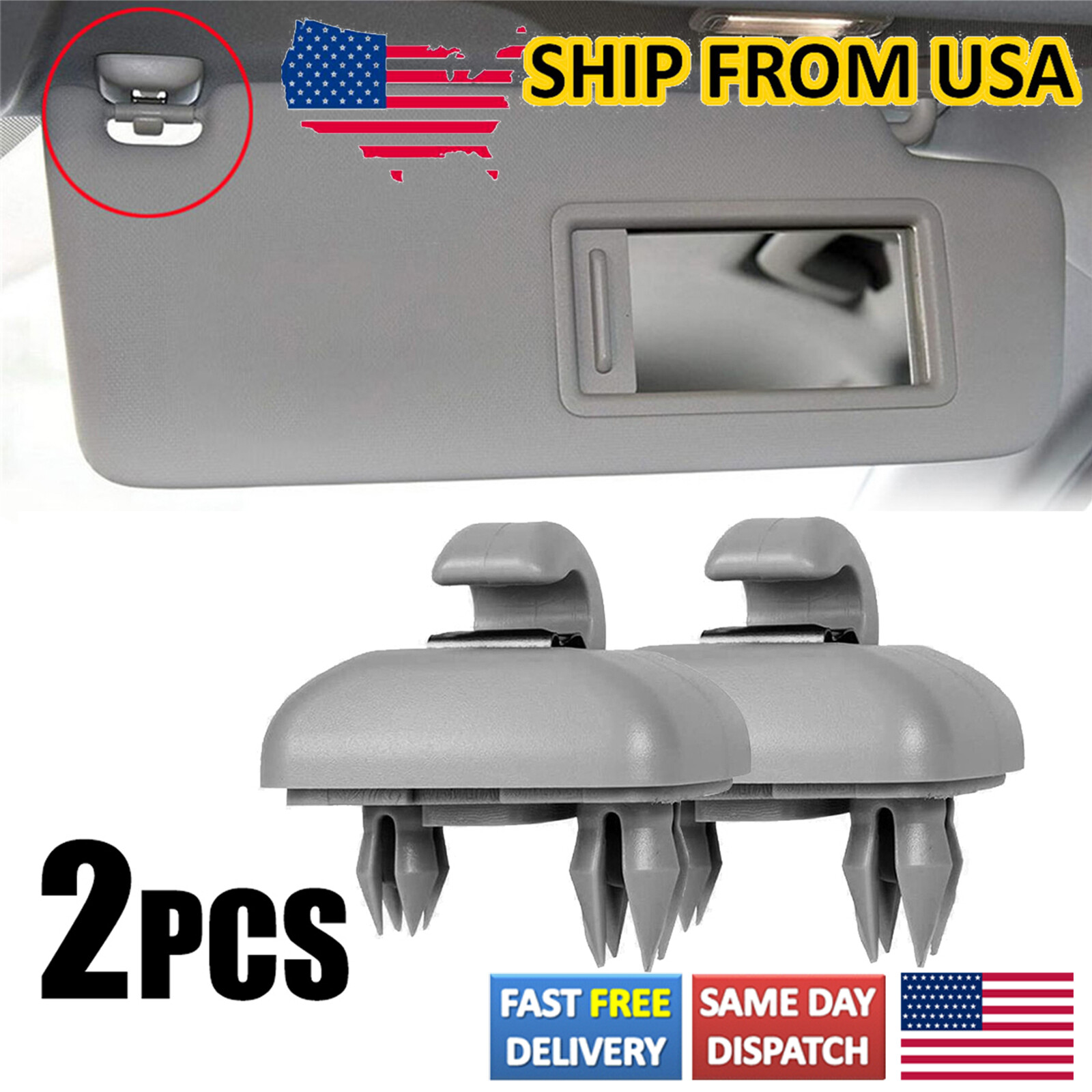 2X Sun Visor Gray Clip Holder Hook for Audi A3 S3 A4 S4 A5 S5 Q3 Q5 8U0857562A
