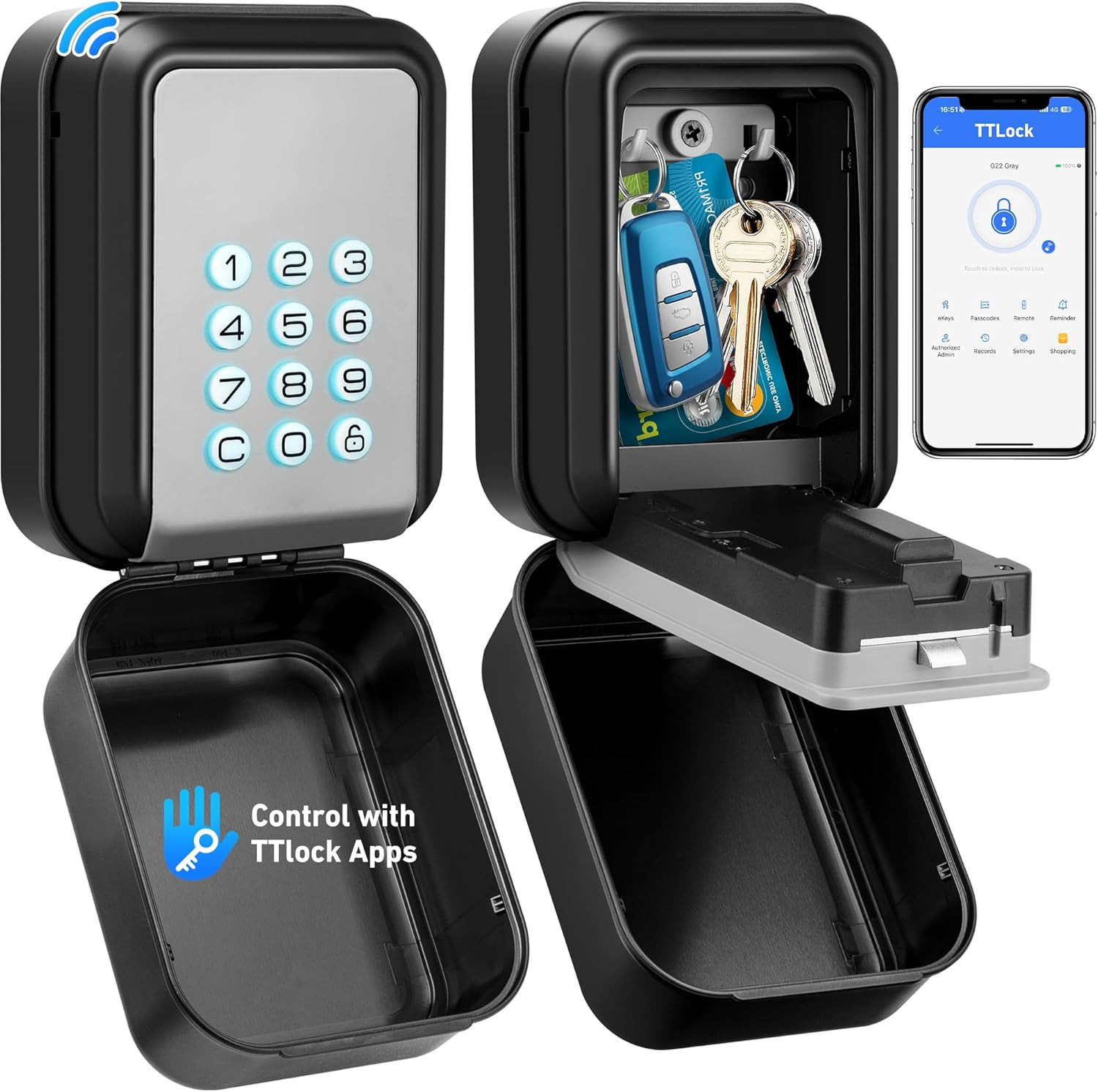 Smart Key Lock Box - Bluetooth Electronic Lock Box for Keys, Wall Mount Digital