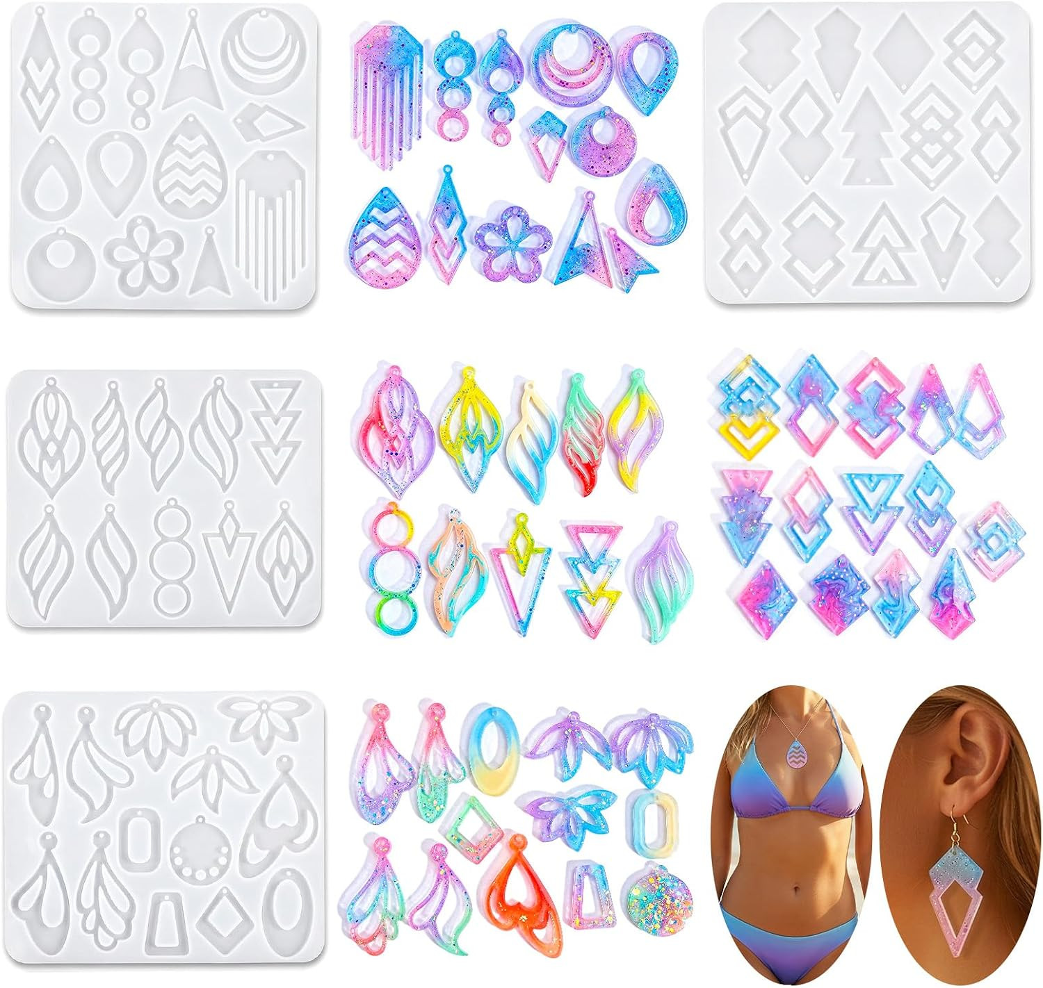 4Pcs Resin Earring Molds, Geometric Resin Jewelry Molds with Hole, Irregular 4Pcs Resin Earring Molds, Geometric Resin Jewelry Molds with Hole, Irregular