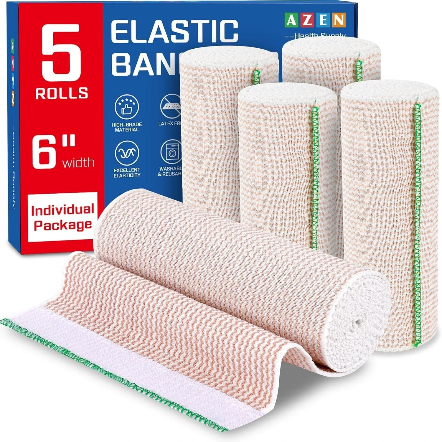 Premium 5 Pack Elastic Bandage Wrap 6 Inch, Compression Wrap Bandage for Legs...