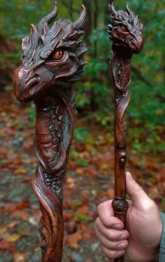 ART-wooden walking stick Hand Carved handmade DRAGON wooden walking gift A