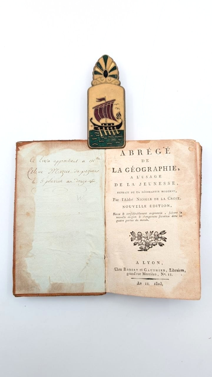 Antique 1803 French Geography Book La Croix Lyon Education Leather Binding