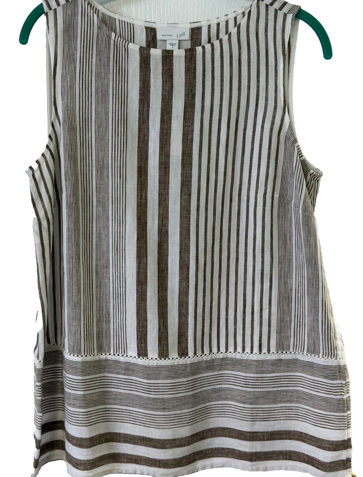 J. Jill Love Linen Top White Brown Stripe SZ S NWT J. Jill Love Linen Top White Brown Stripe SZ S NWT