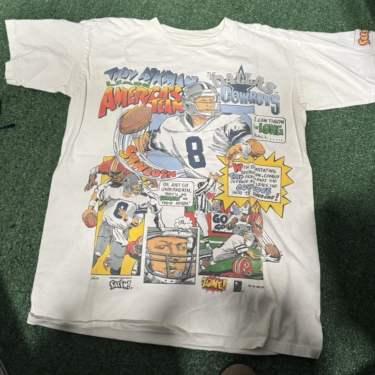 Vtg 1990s Troy Aikman Dallas Cowboys NFL Short Sleeve T shirt HN3431 HN5072