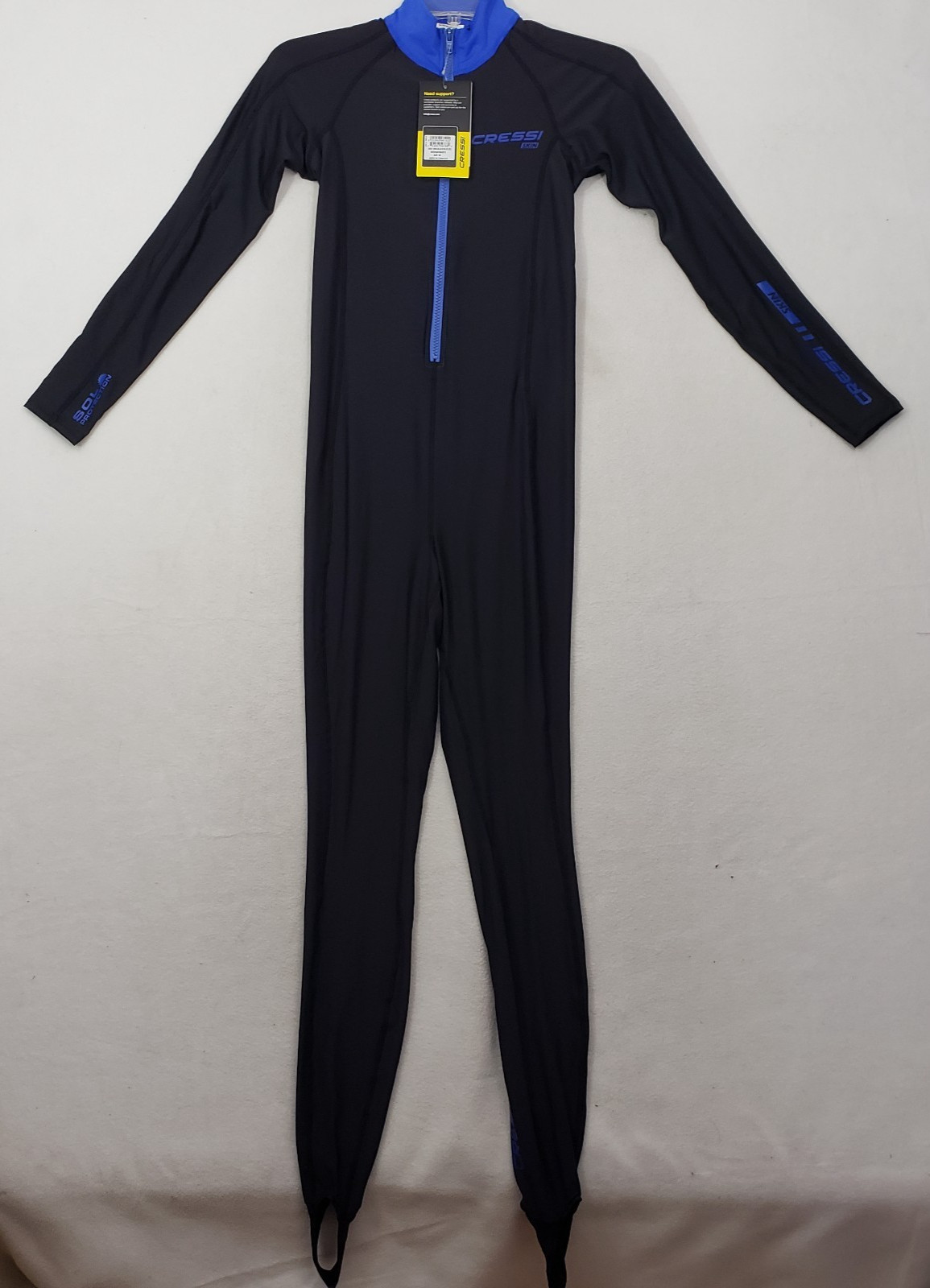 New NWT Cressi Skin 1 mm Full Suit Men\'s XS Black/Blue Front Zip UV Protection