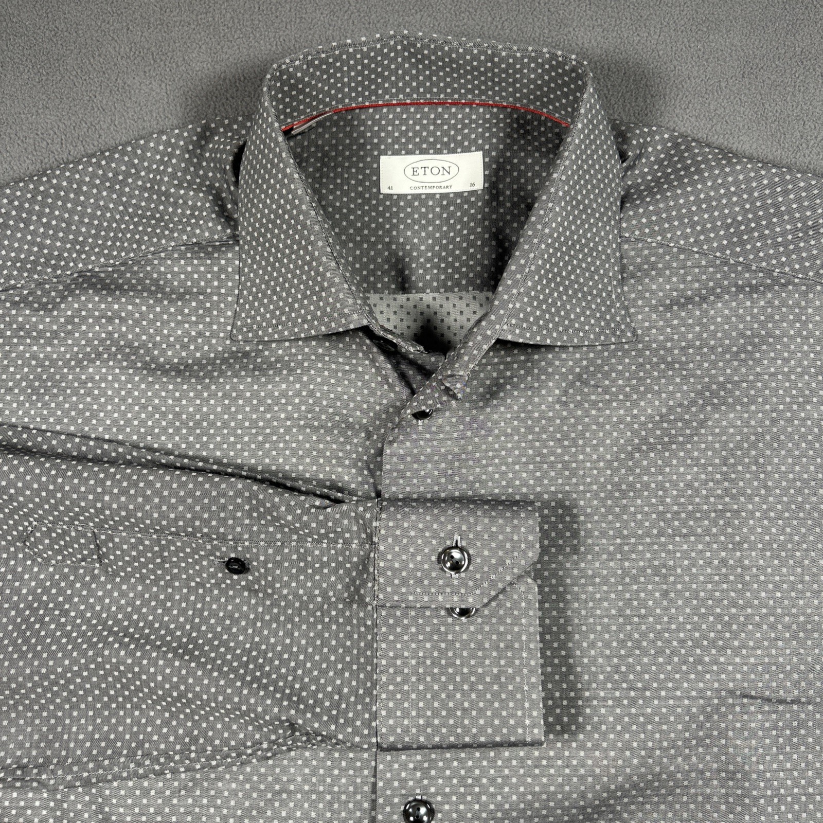 ETON Contemporary Fit Men\'s 41-16 Long Sleeve 100% Cotton Geometric Shirt Gray ETON Contemporary Fit Men\'s 41-16 Long Sleeve 100% Cotton Geometric Shirt Gray