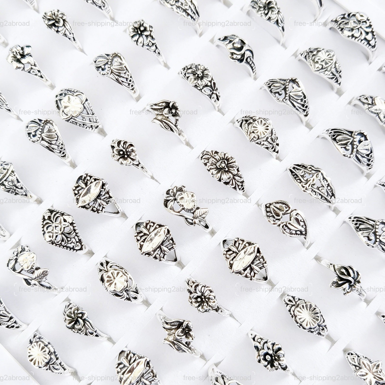 50/100pc Bulk Boho Ethnic Vintage Rings Mix Women Antique Silver Tone Charm Gift