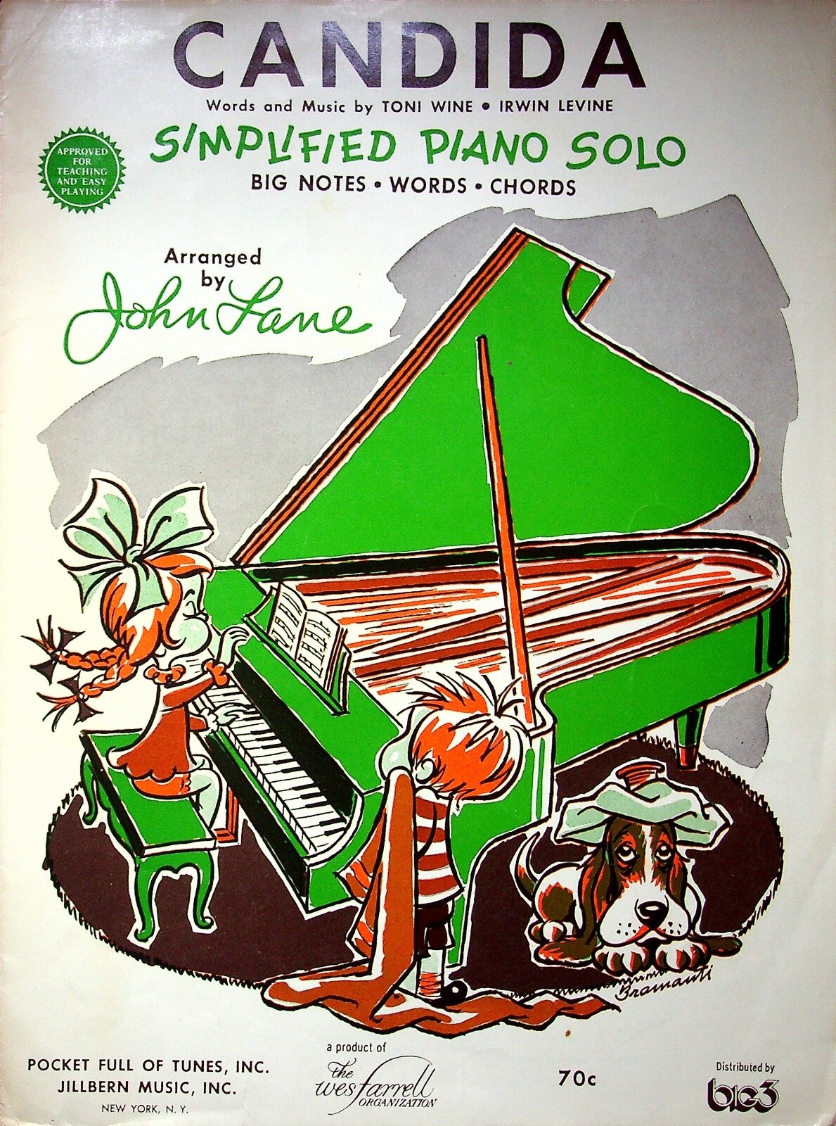 VINTAGE CANDIDA BY TONI WINE IRWIN LEVINE SIMPLIFIED PIANO SOLO ~ MUSIC SHEETS