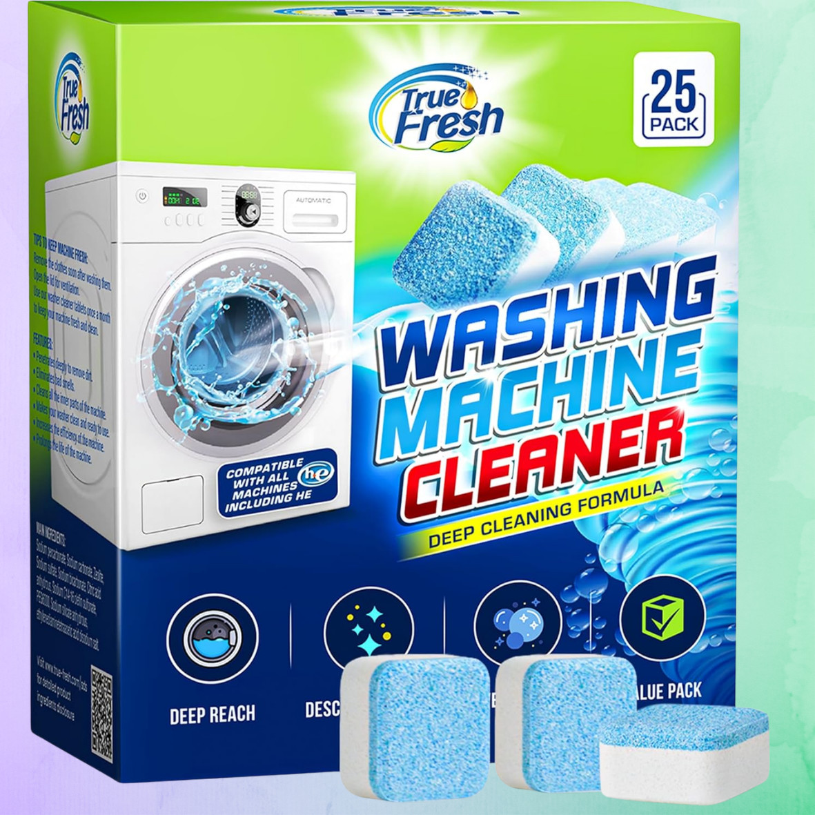 True Fresh Washing Machine Cleaning Tablets 25 Pack - Washer Cleaner Tablets