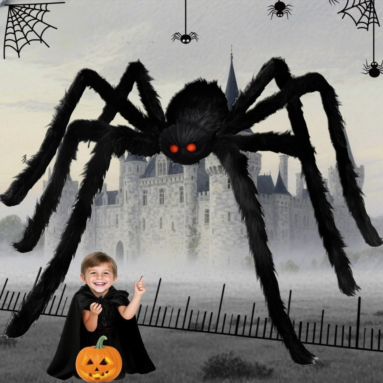6.6 FT Giant Halloween Spider Furry Scary Large Outdoor Yard Indoor Party Decor