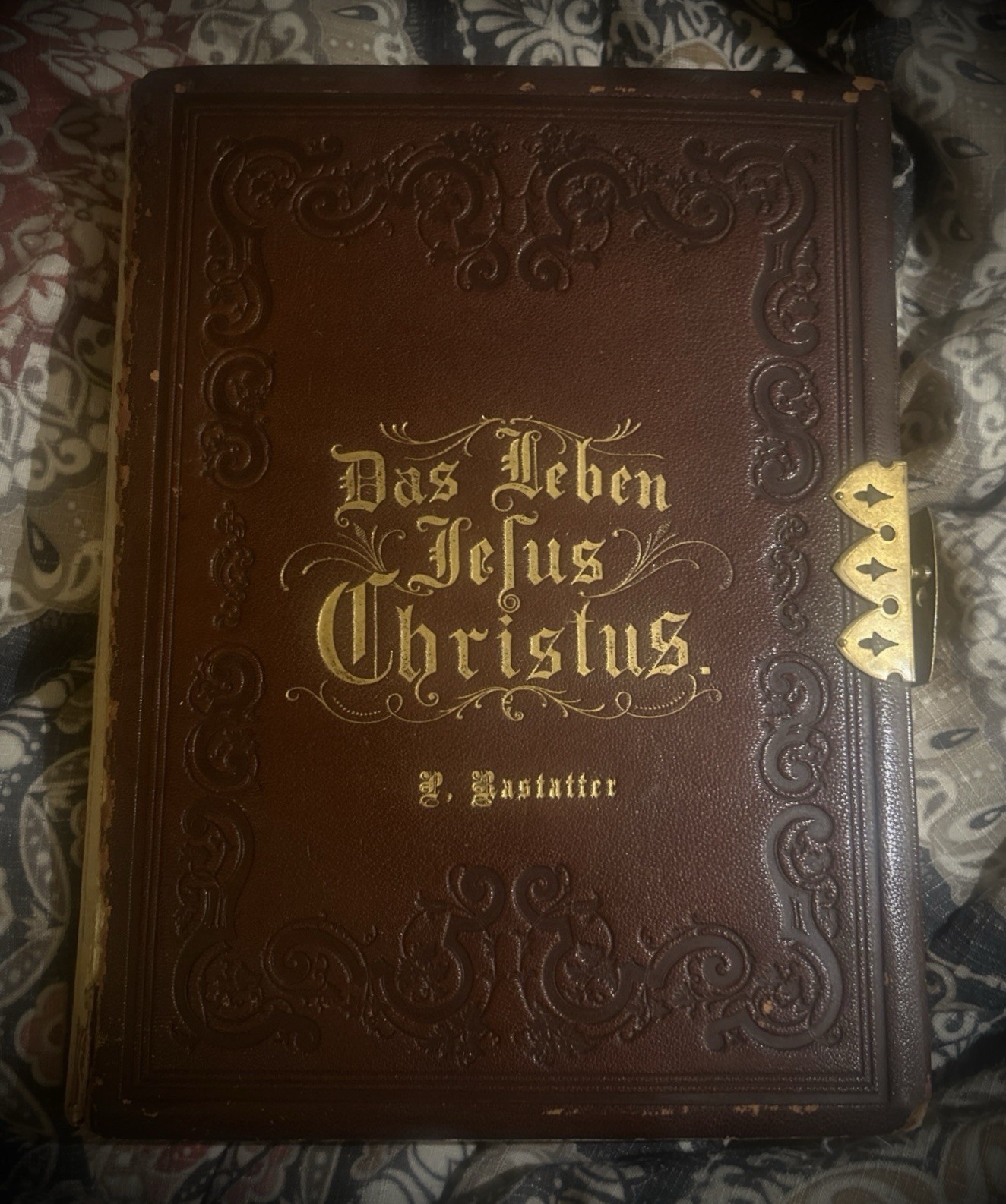 1873 Benziger Large Das Leben Christ German Bible - Metal Clasp Antique 12x8.5x3