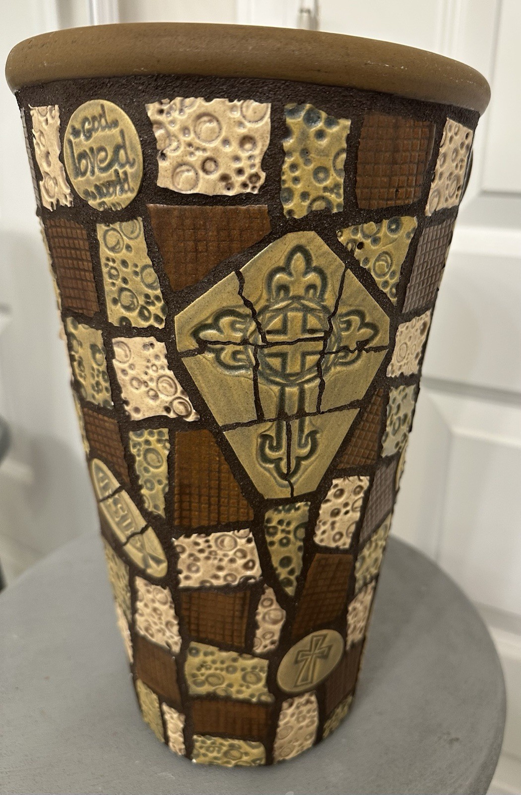 Vintage Italian Lava Glaze Pottery Vase Mid Century Mod MCM Cross Italy 31 12in Vintage Italian Lava Glaze Pottery Vase Mid Century Mod MCM Cross Italy 31 12in