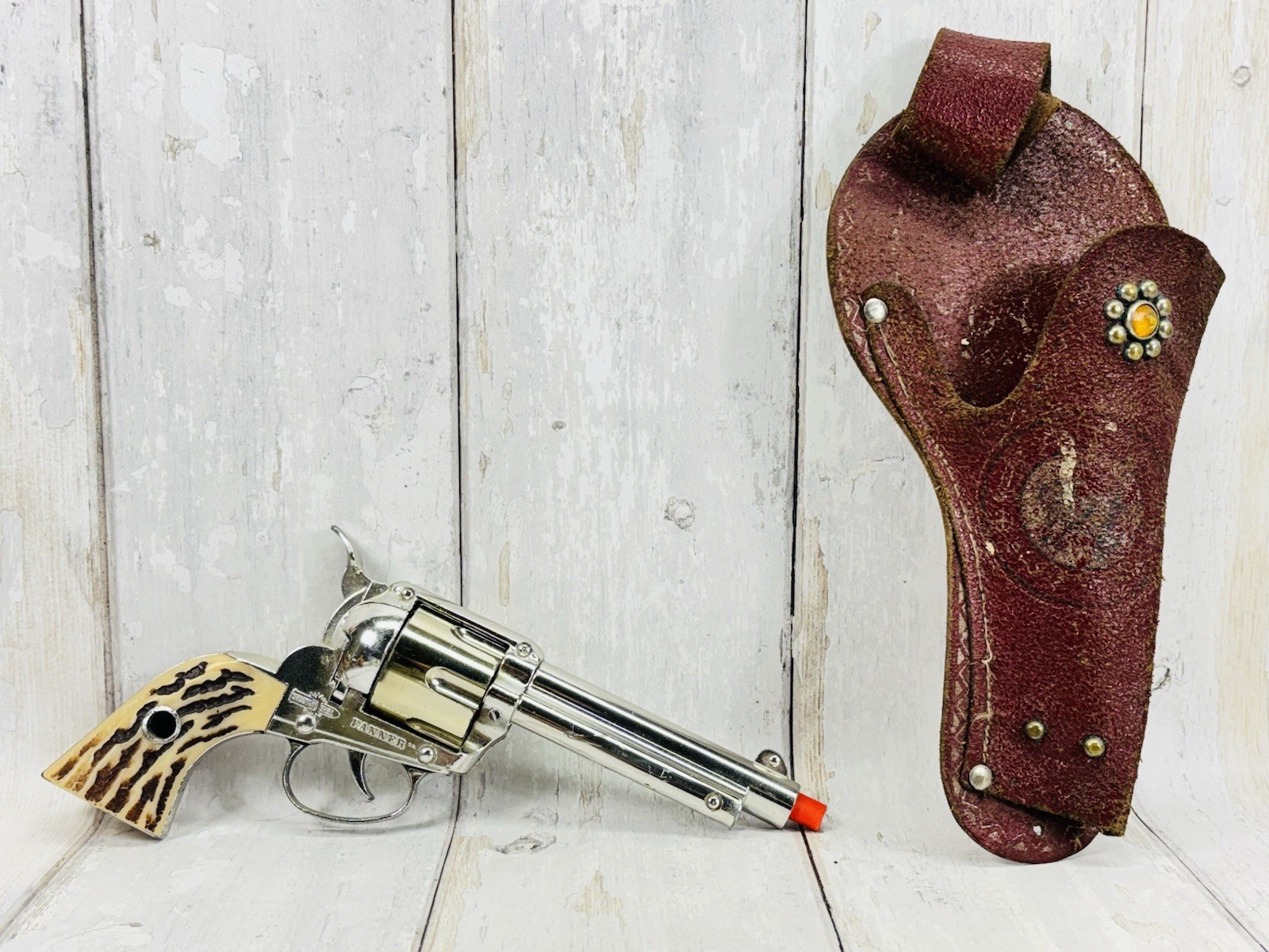 Vintage Mattel Shootin’ Shell Fanner Cap Gun 1950s w Pony Boy Leather Holster