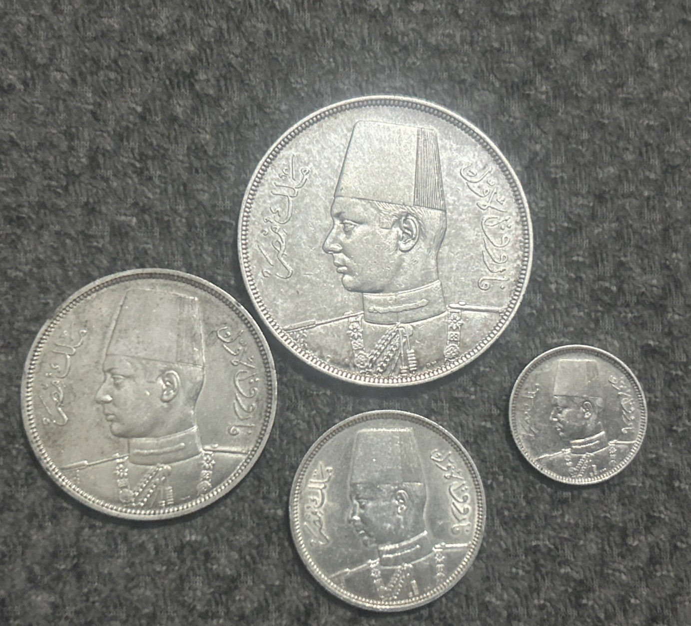 4 Coins Lot Of  1939 Egypt Coin 20 10 5 2/1937 Piastres Qirsh King Farouk Silver