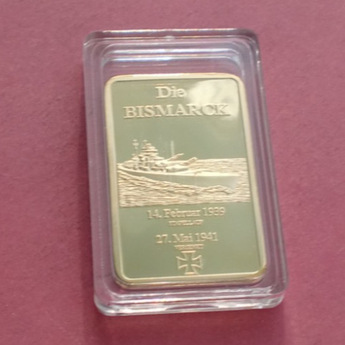 Post‑WWII German Battleship Bismarck Commemorative Brass Bar – Die‑Struck