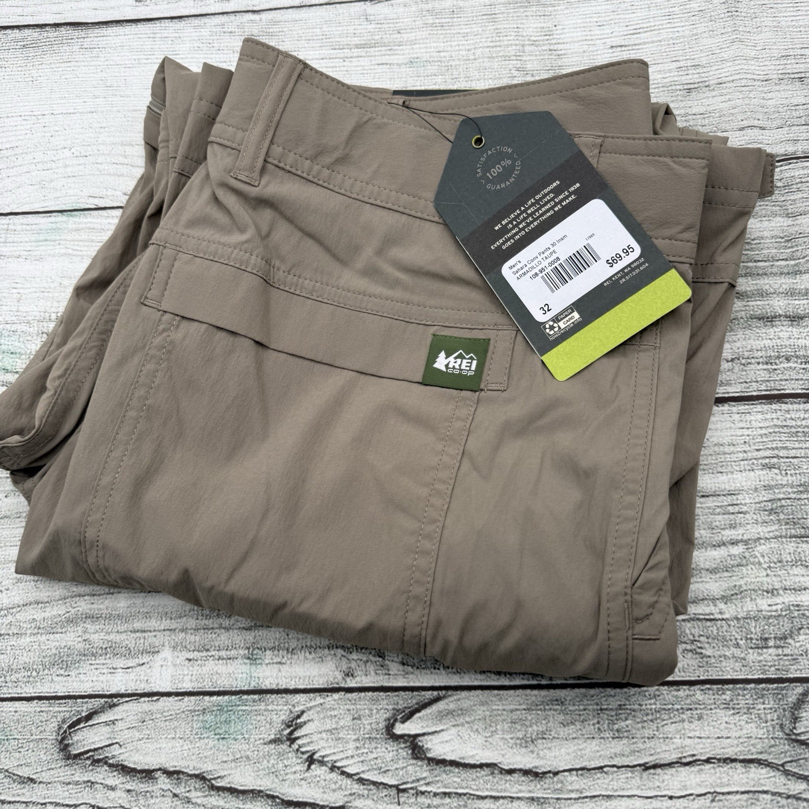 NWT REI Co op Pants Sahara Convertible Cargo Hiking Zip Off Khaki Size 32x30