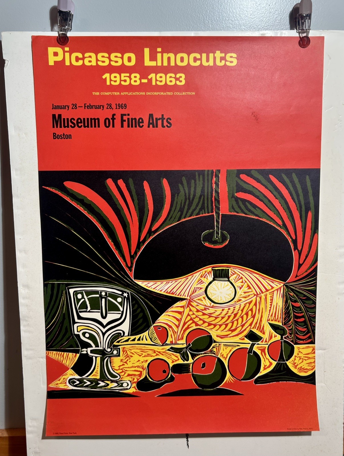 VTG ORIGINAL Picasso Linocuts MFA Boston 1968 SILKSCREEN poster VERY FINE w/ LOA