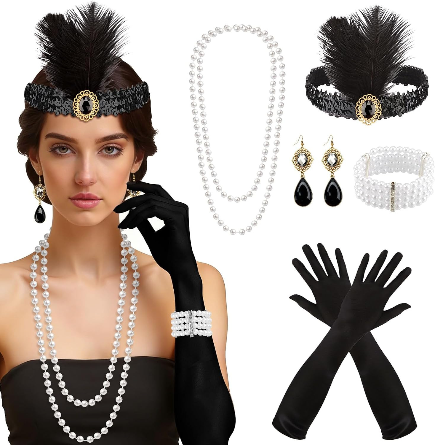 5 Pcs 1920S Flapper Accessories for Women, Flapper Headpiece Great Gatsby
