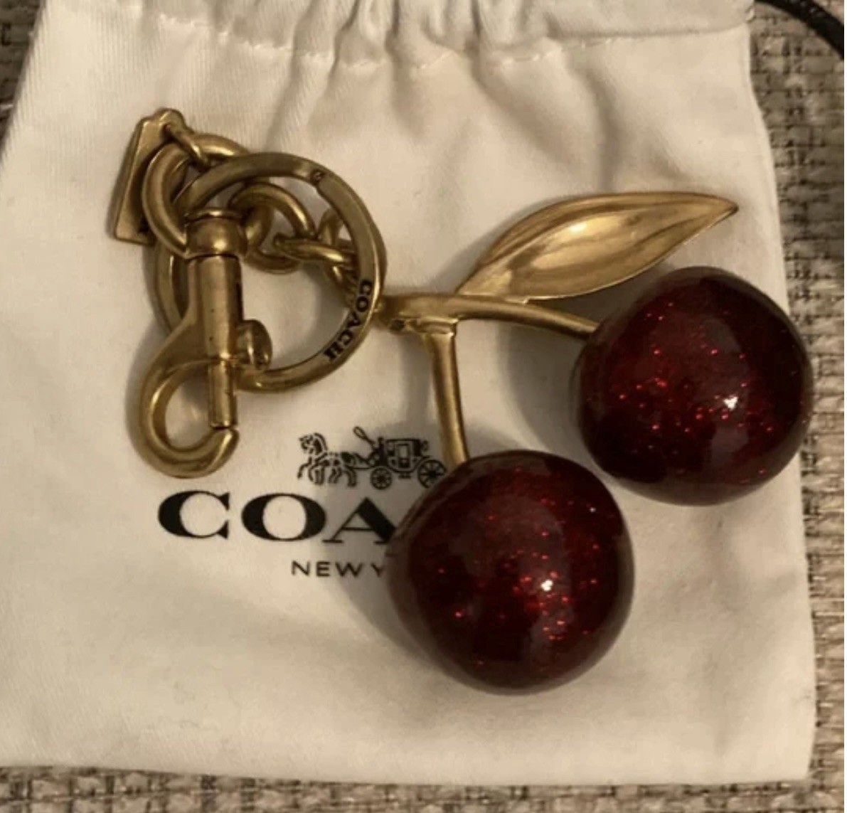 Coach Cherry Bag Charm Keychain Resin Metal Brass, Marron,HALF PRICE Liquidation Coach Cherry Bag Charm Keychain Resin Metal Brass, Marron,HALF PRICE Liquidation