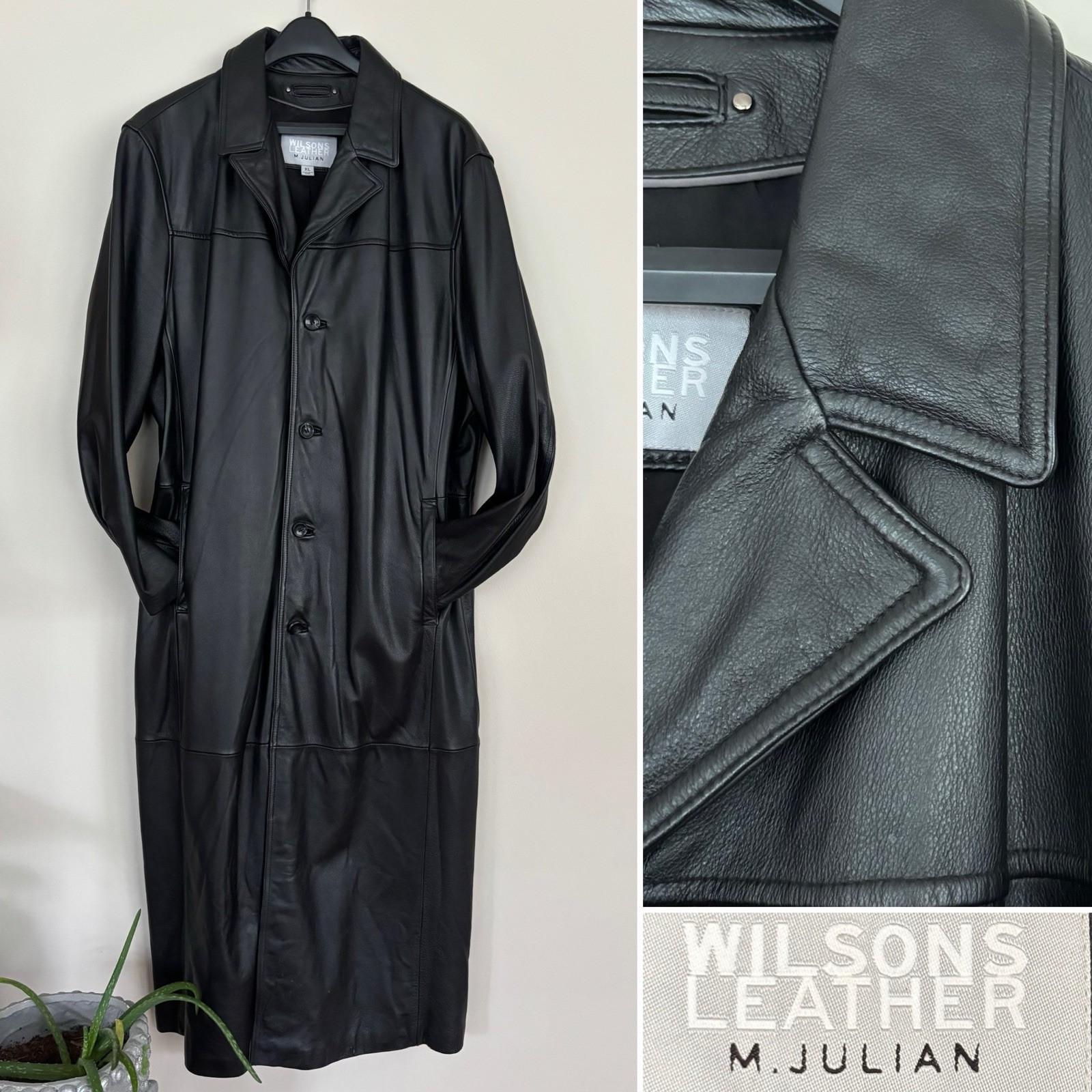 Vintage M. Julian Wilsons Leather Coat Men XL Black Button Front Jacket 90\'s Vintage M. Julian Wilsons Leather Coat Men XL Black Button Front Jacket 90\'s
