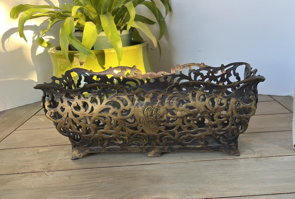 Antique Victorian Bronze Pierced Planter 12 Antique Victorian Bronze Pierced Planter 12