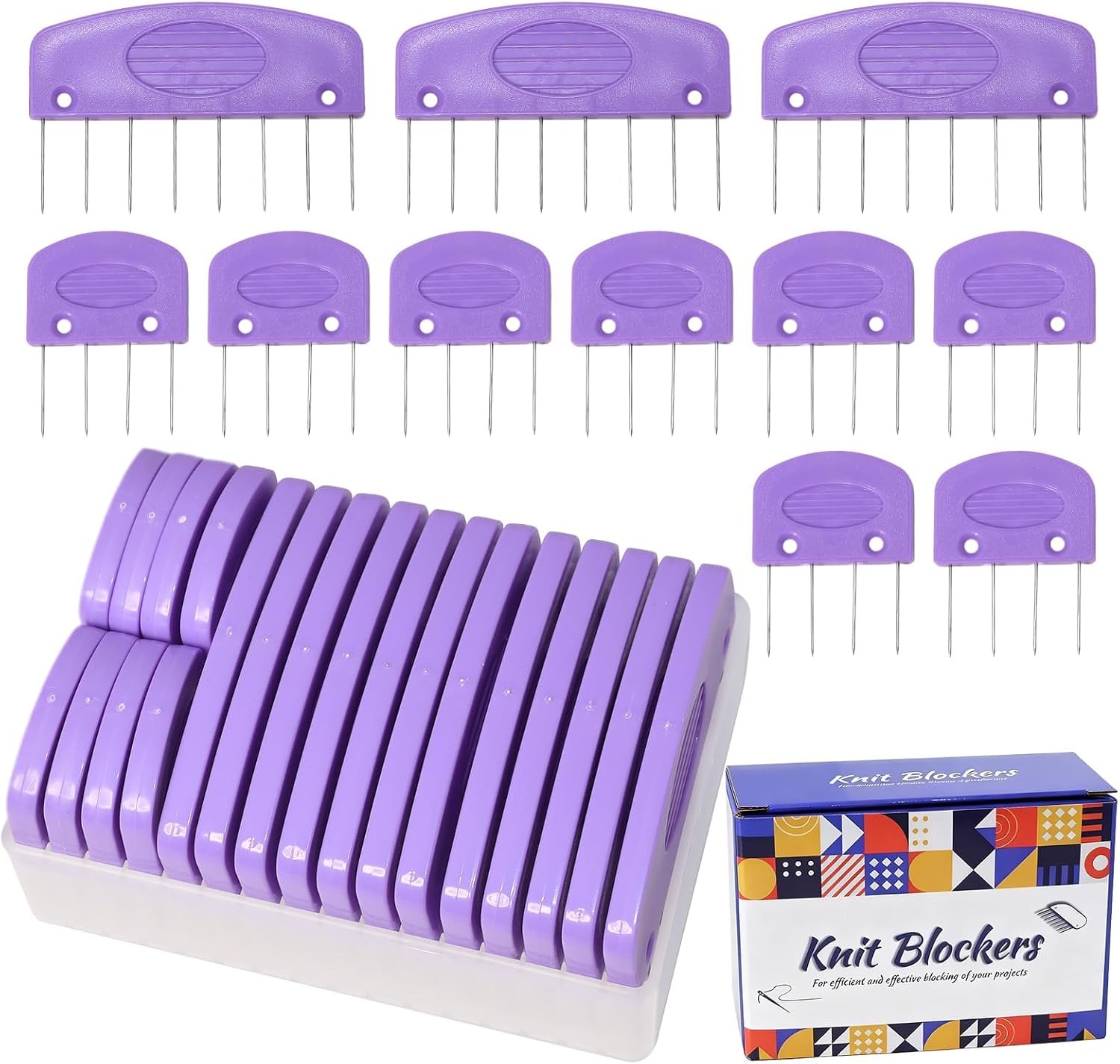 20Pcs Knit Blockers Pins Kit, Purple Knit Blocking Combs Kit