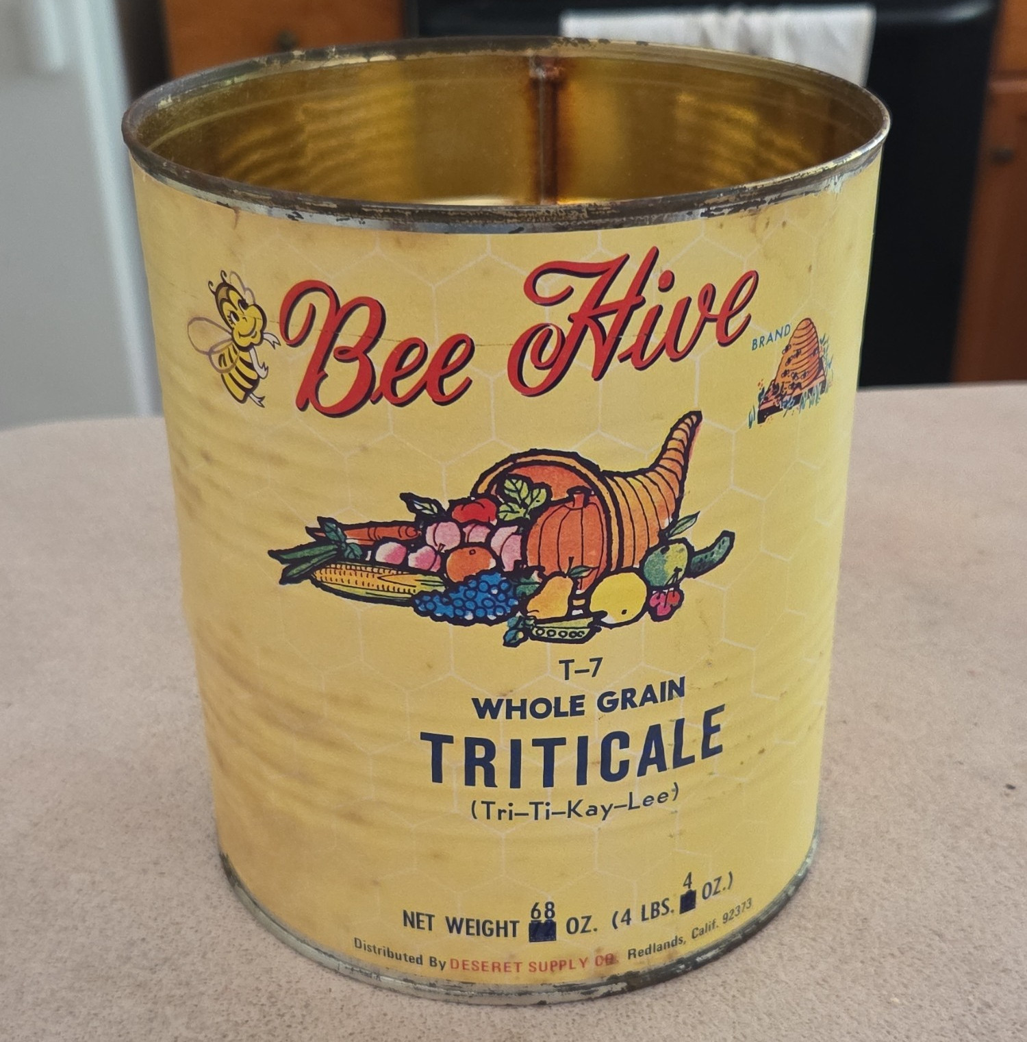 Bee Hive Yellow Whole Grain Triticale Cold War-Era Prepper Collectible Tin Bee Hive Yellow Whole Grain Triticale Cold War-Era Prepper Collectible Tin
