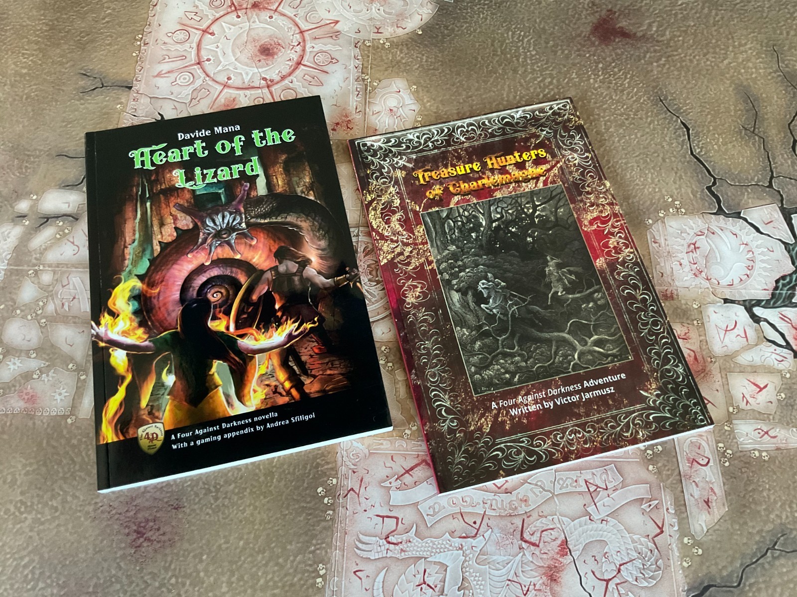Four Against Darkness rpg HEART OF THE LIZARD, Treasure Hunters of Charlemagne Four Against Darkness rpg HEART OF THE LIZARD, Treasure Hunters of Charlemagne