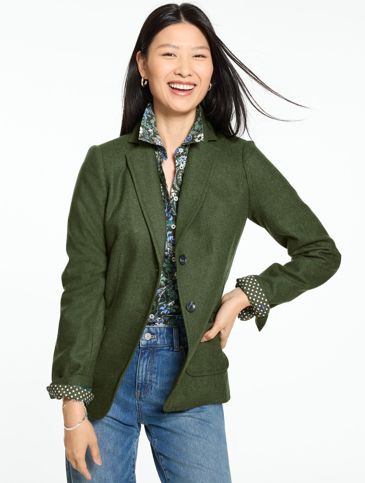 Classic Shetland Blazer - Herringbone at Talbots, NWT $199, DEEP GREEN, all size