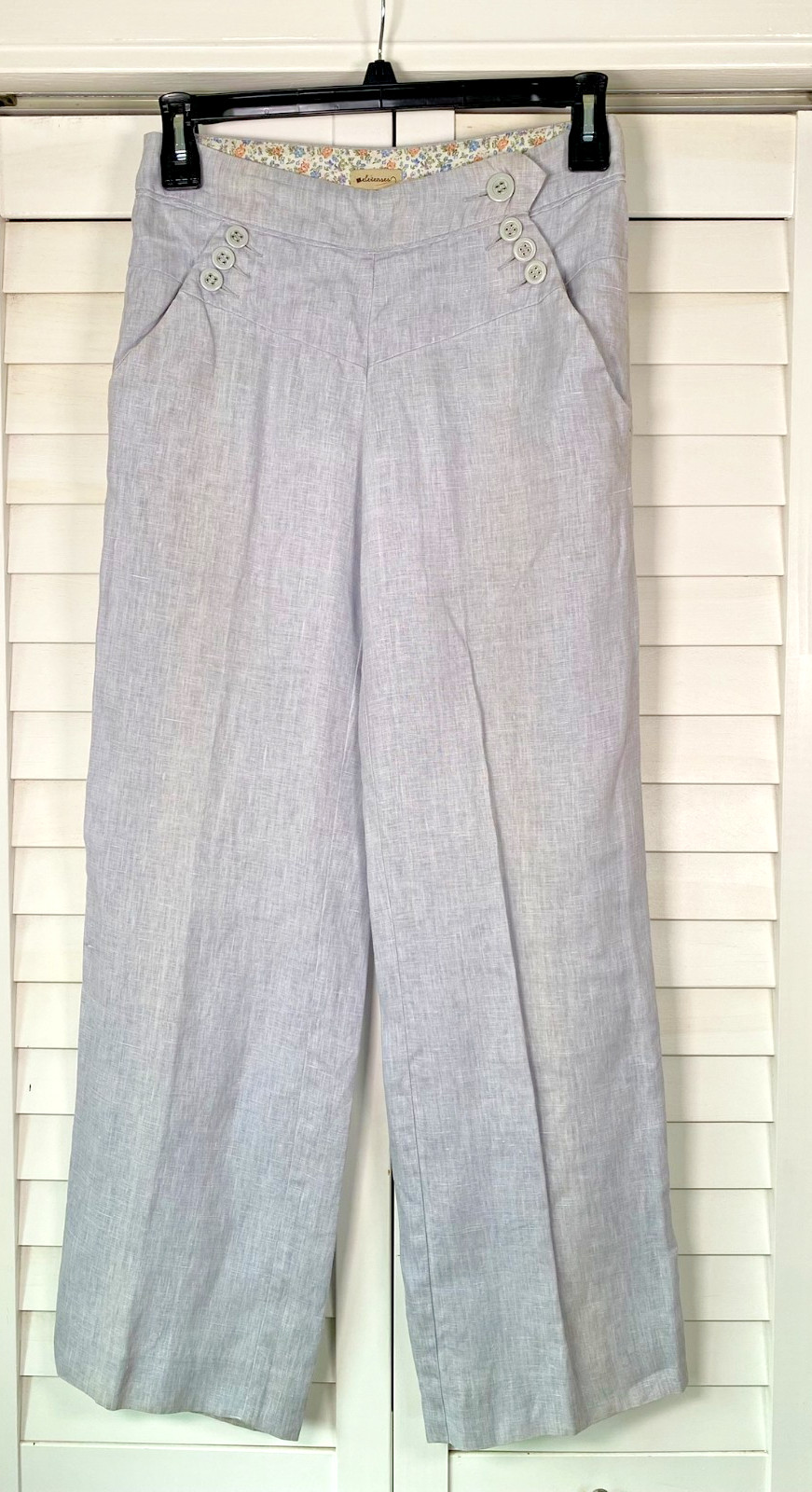 Elevenses x Anthropologie 100% Linen Light Blue Wide Leg Sailor Pants | Size 4